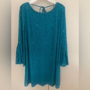 Turquoise long sleeve, short dress